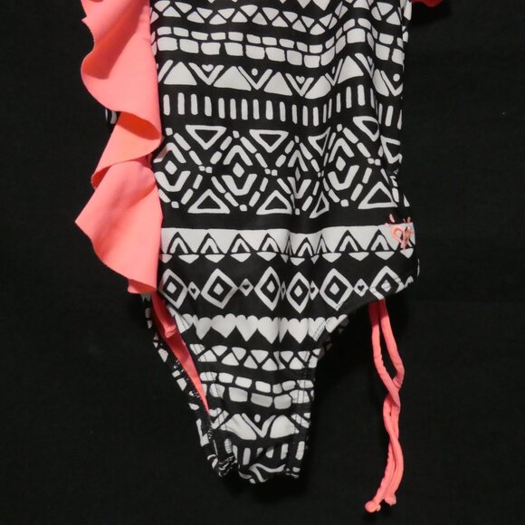 One-Shoulder Black, White, and Pink One Piece Swimsuit With Ruffles | 7-8 years - Picture 5 of 13
